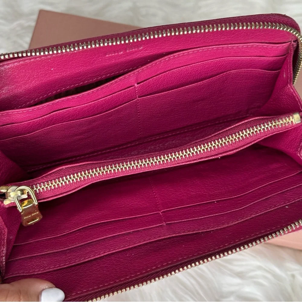 Miu Miu Pink Leather Studded Wallet - Picture 8 of 11